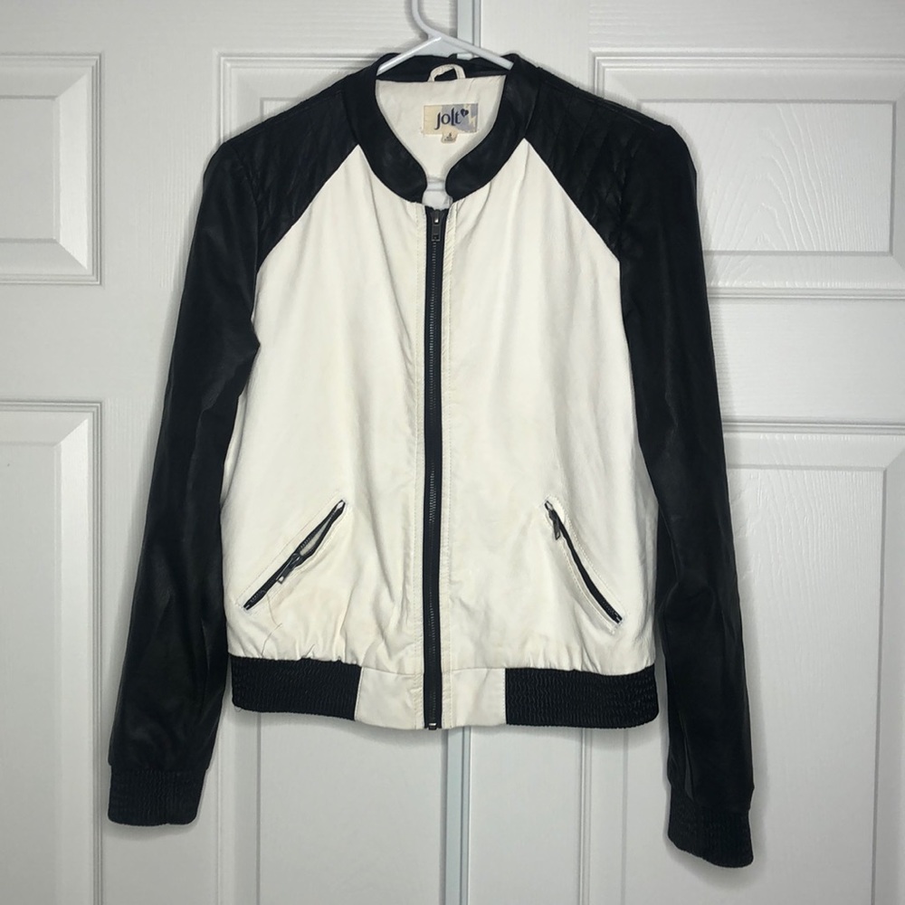 White and black leather jacket